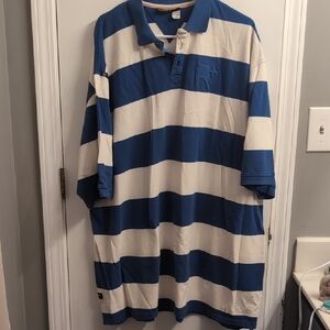 Rocawear Blue and White Striped Polo Shirt Y2K Rare 4XL